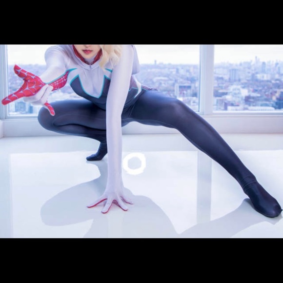 Latex catsuit cosplay spider Gwen ghost Gwen chlorinated Medium-XL - Picture 3 of 5